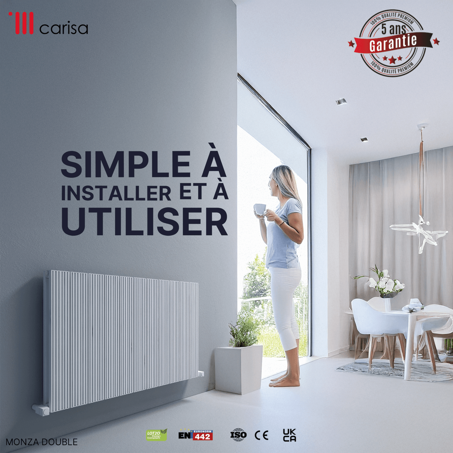 Termoarredo Orizzontale Carisa Monza in Alluminio Design Moderno Bianco 