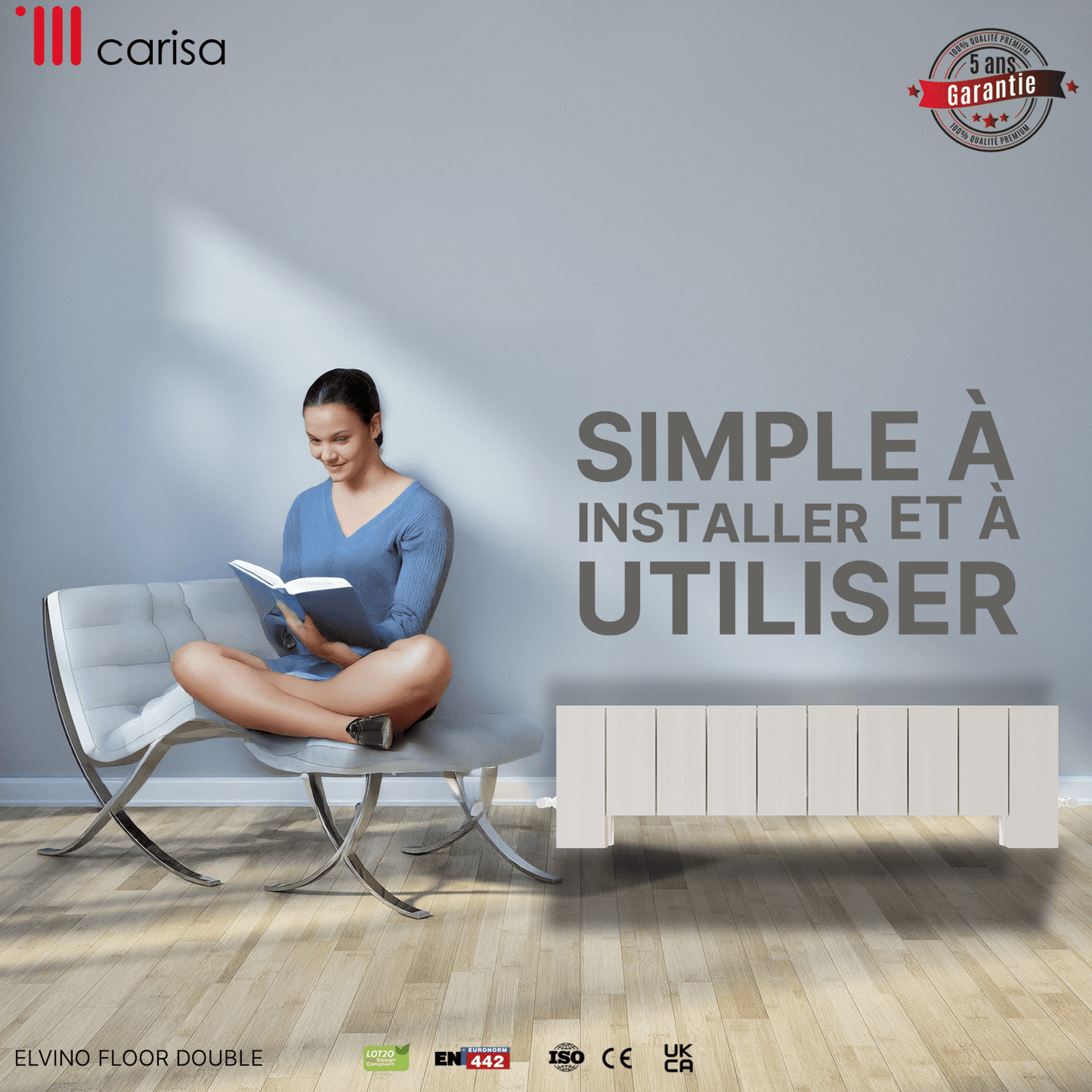 Carisa Elvino Termoarredo da Terra in Alluminio Orizzontale Design Moderno Bianco 