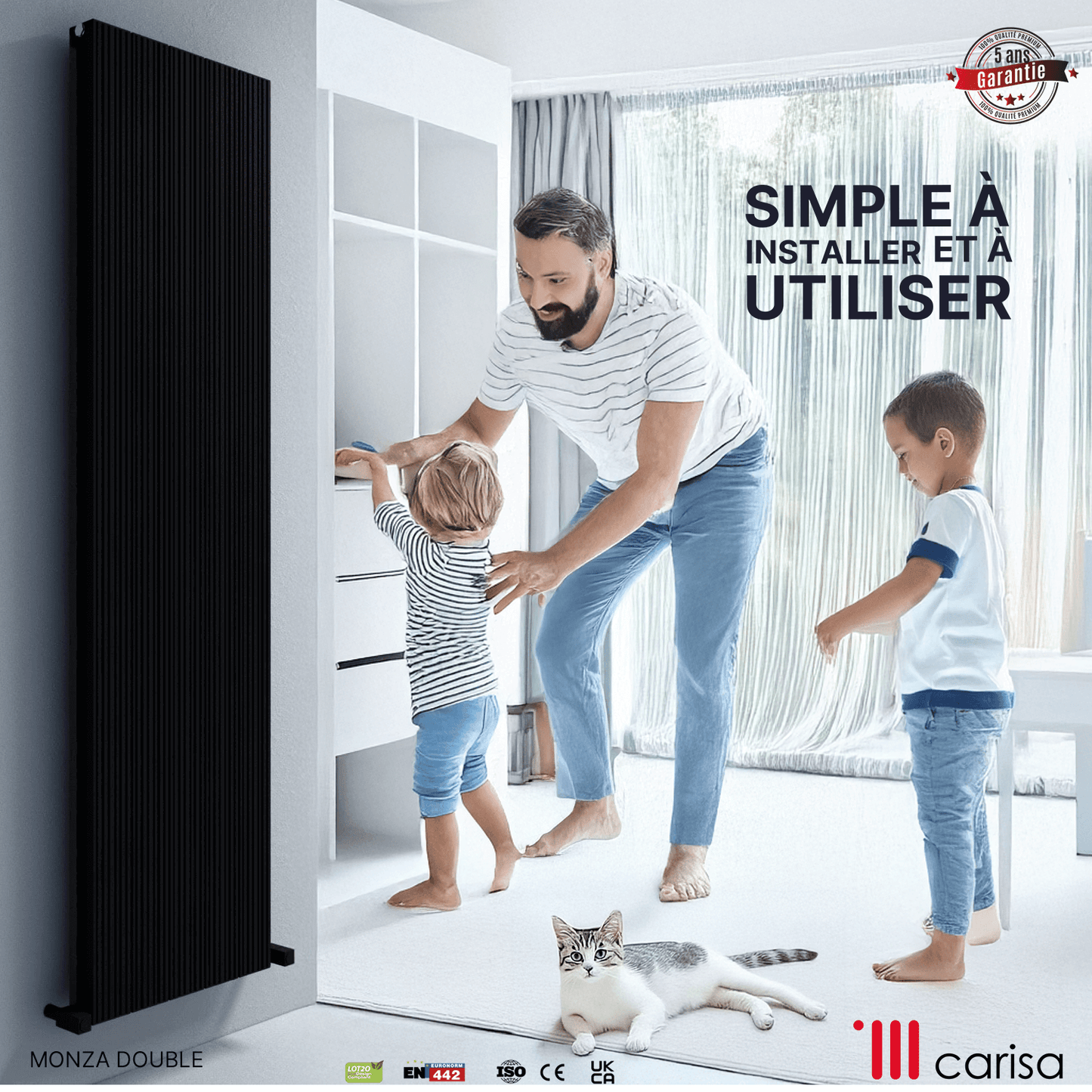 Radiatore verticale in alluminio Carisa Monza Design Moderno Nero 