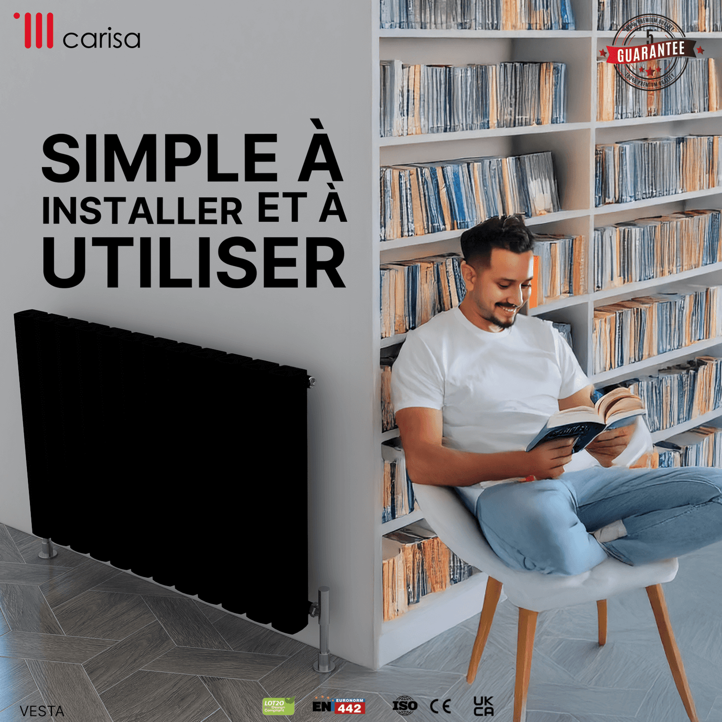 Carisa Vesta Termoarredo Orizzontale in Alluminio Design Moderno Nero 