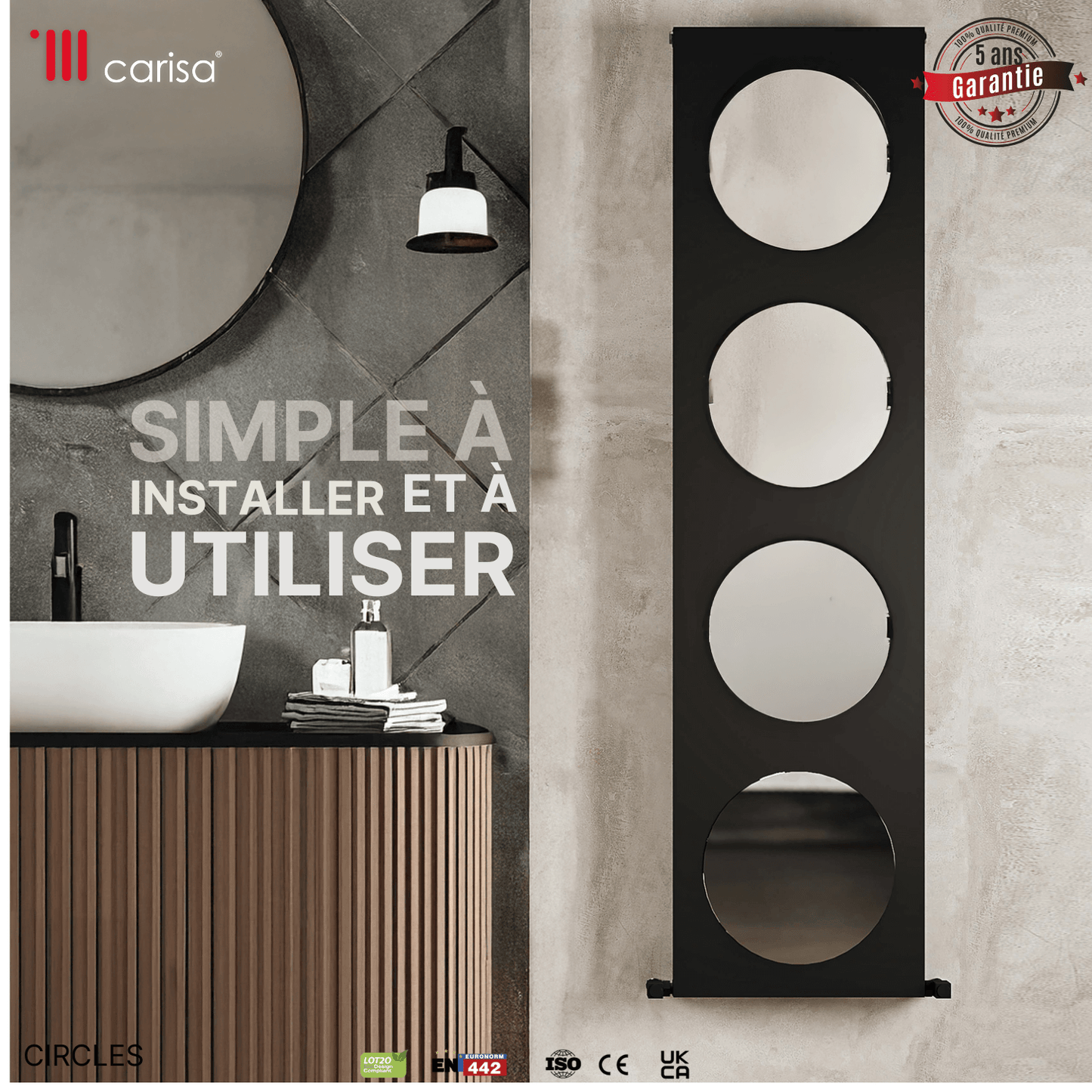 Carisa Circles Termoarredo Verticale in Alluminio Design Moderno Ciottolo 
