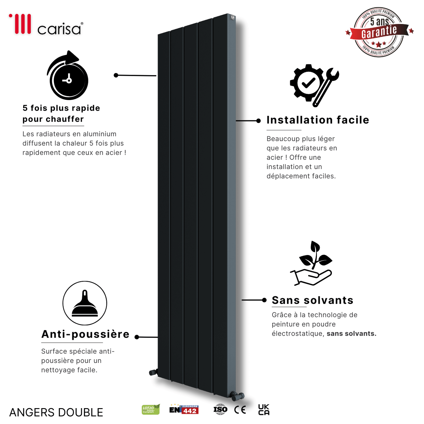 Carisa Angers Termoarredo Verticale in Alluminio Design Moderno Antracite 