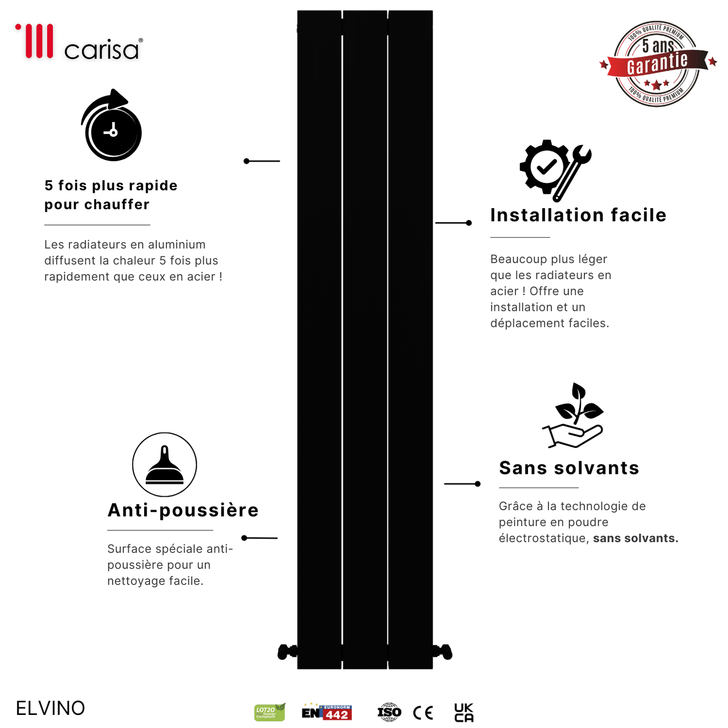 Carisa Elvino Termoarredo Verticale in Alluminio Design Moderno Nero 