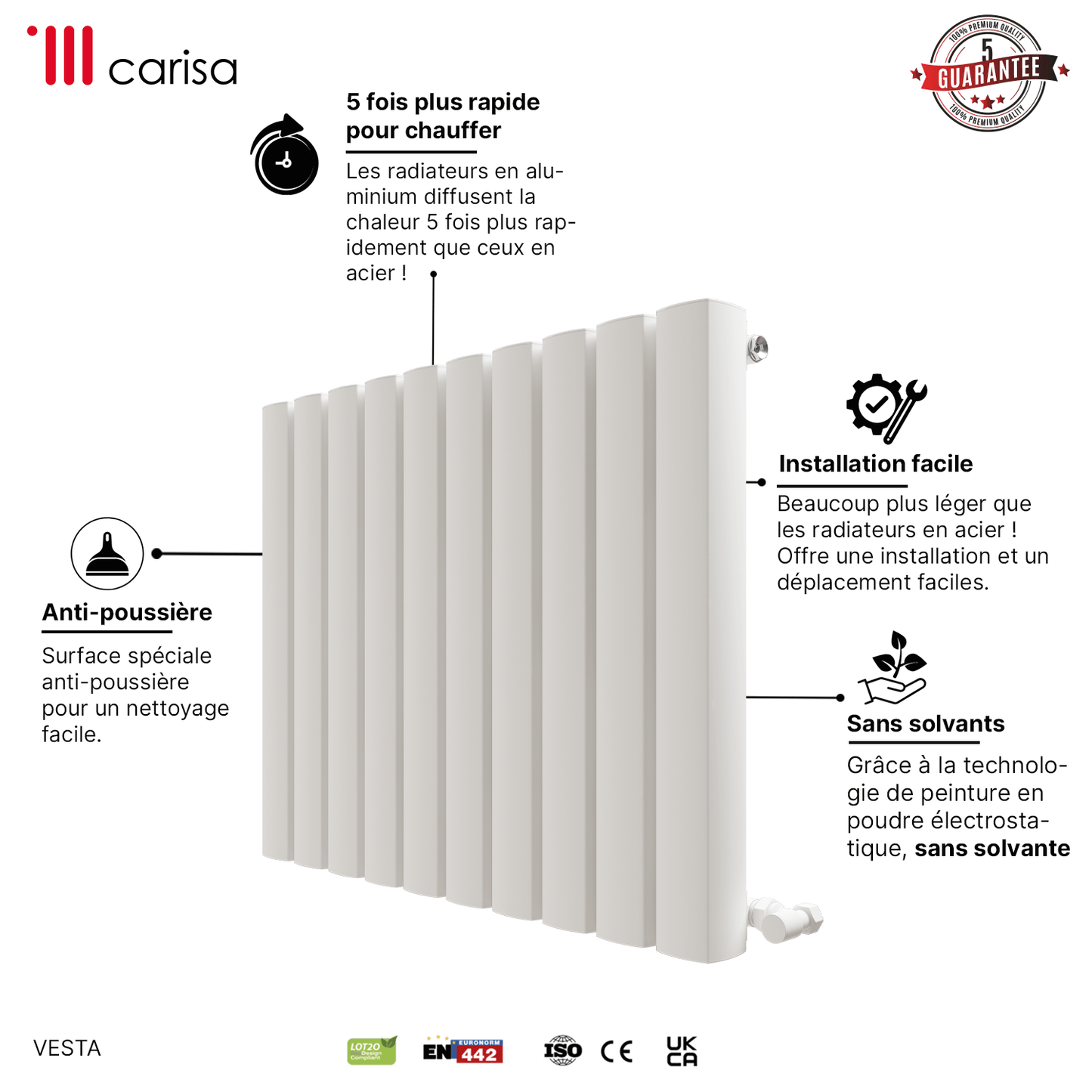 Carisa Vesta Termoarredo Orizzontale in Alluminio Design Moderno Bianco 