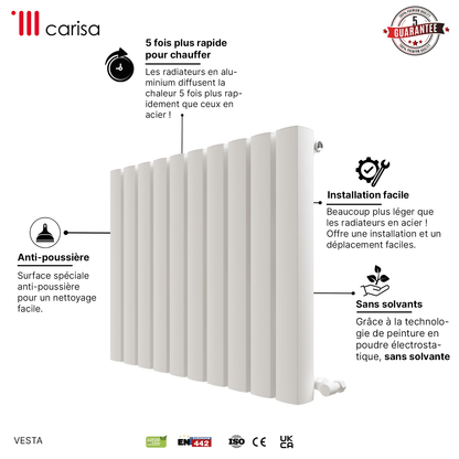 Carisa Vesta Termoarredo Orizzontale in Alluminio Design Moderno Bianco 