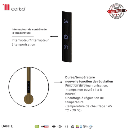 Carisa Dante Sèche-Serviette Électrique Design Moderne Laiton Anodisé Brossé
