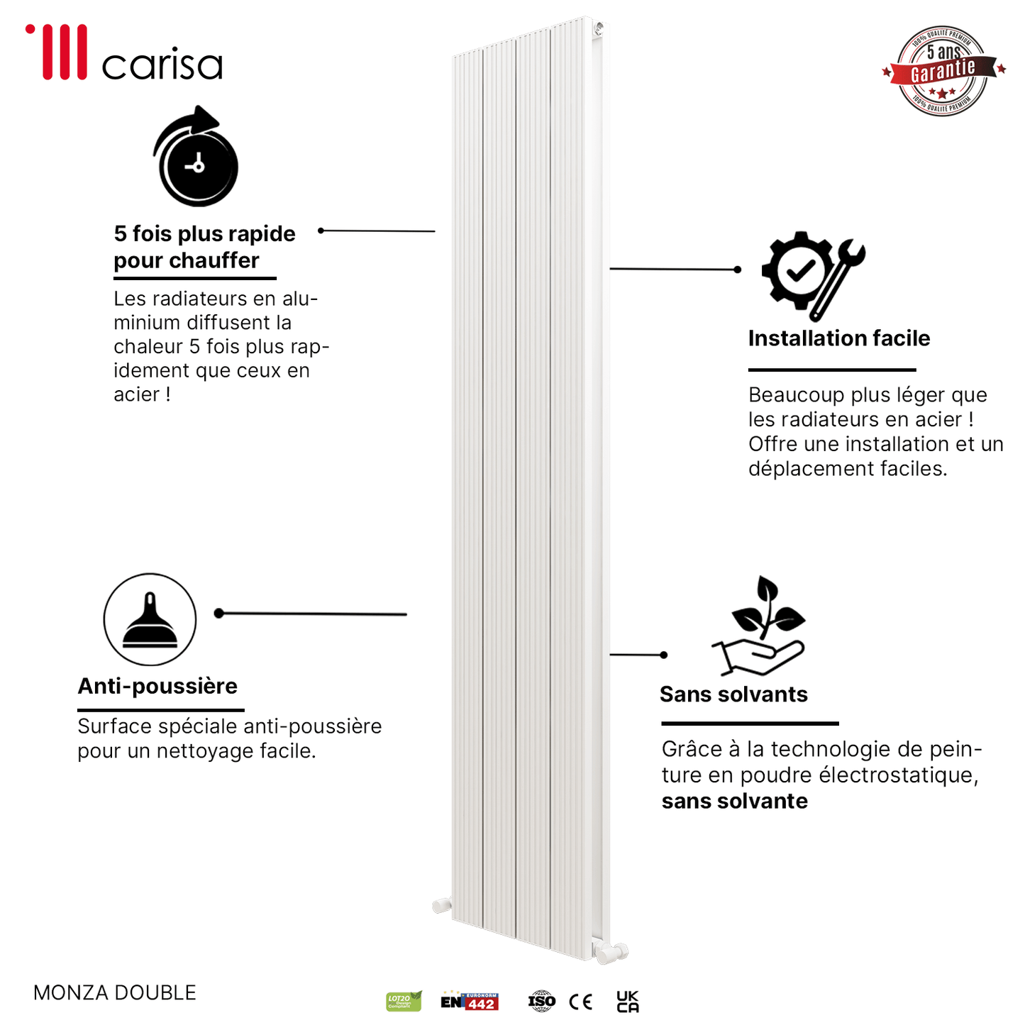 Radiatore verticale in alluminio Carisa Monza Design Moderno Bianco 
