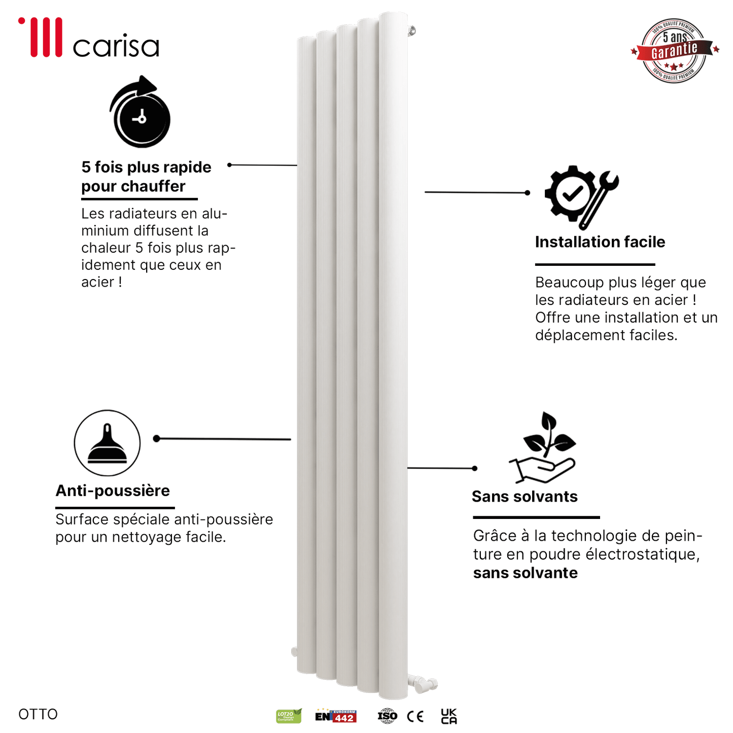 Carisa Otto Termoarredo Verticale in Alluminio Design Moderno Bianco 