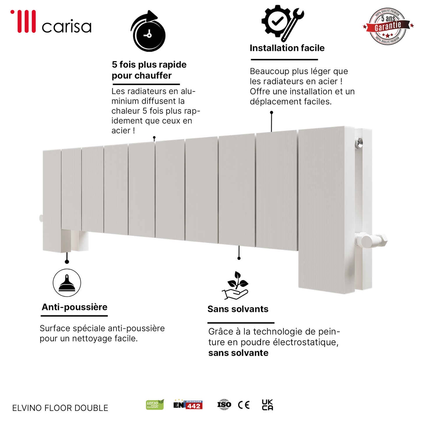 Carisa Elvino Termoarredo da Terra in Alluminio Orizzontale Design Moderno Bianco 