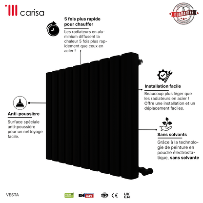 Carisa Vesta Termoarredo Orizzontale in Alluminio Design Moderno Nero 