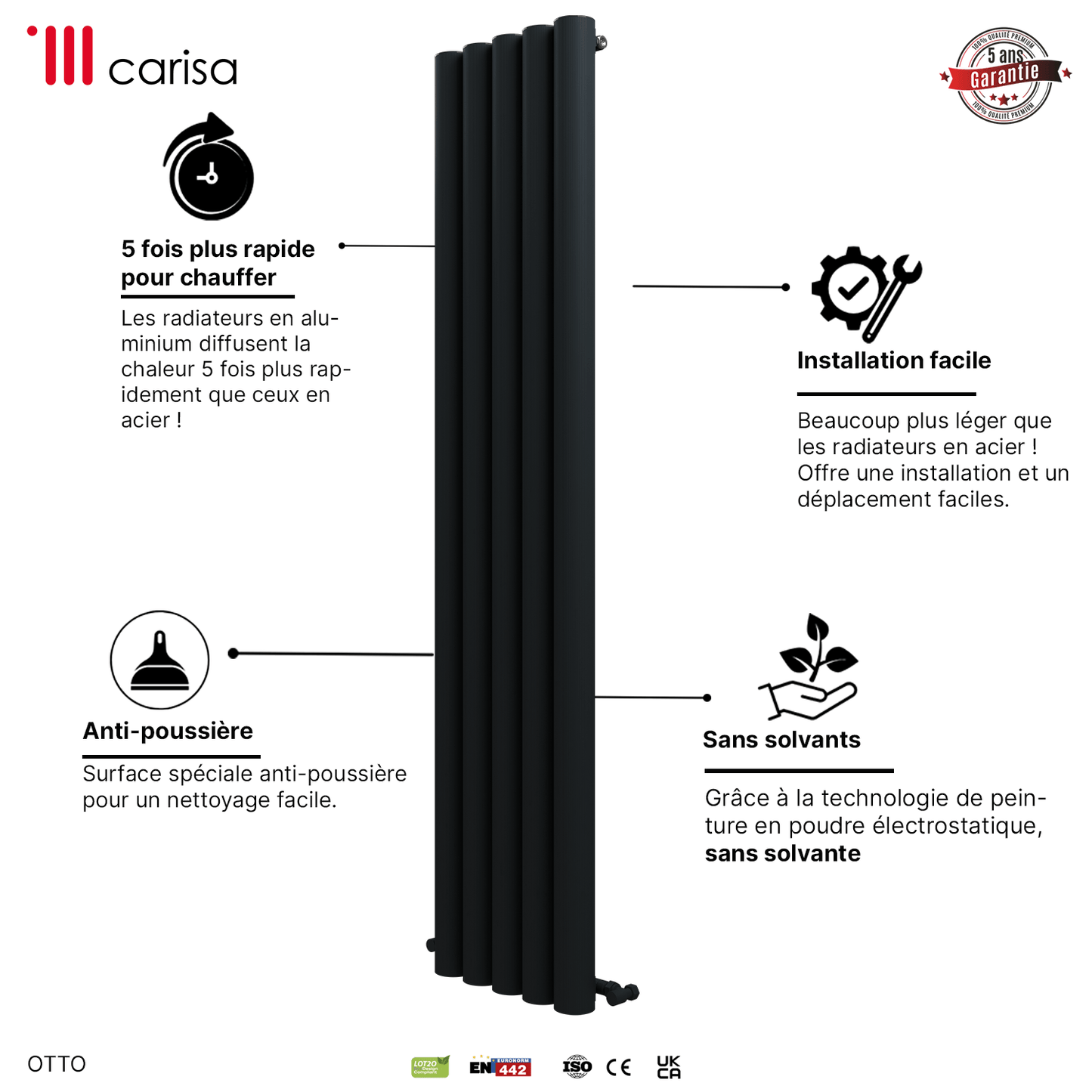 Carisa Otto Termoarredo Verticale in Alluminio Design Moderno Antracite 
