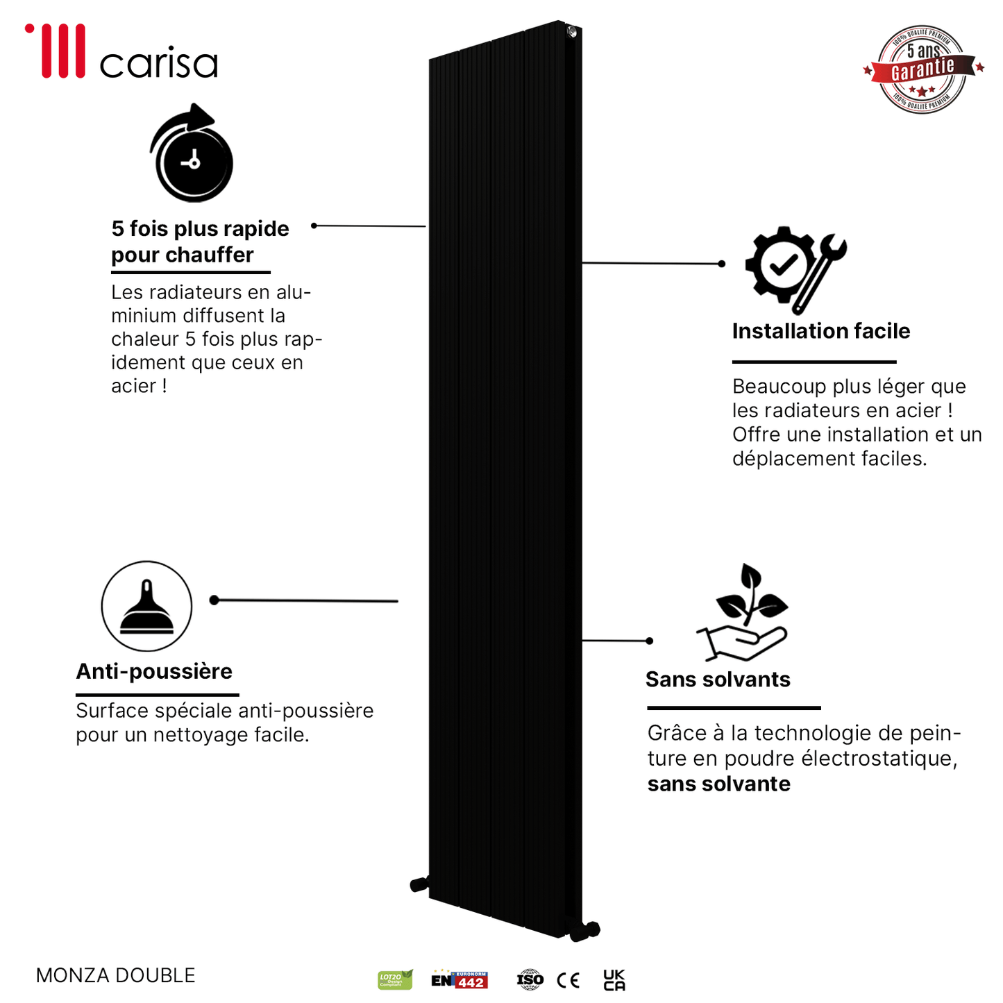 Radiatore verticale in alluminio Carisa Monza Design Moderno Nero 