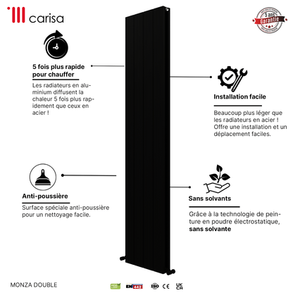 Radiatore verticale in alluminio Carisa Monza Design Moderno Nero 
