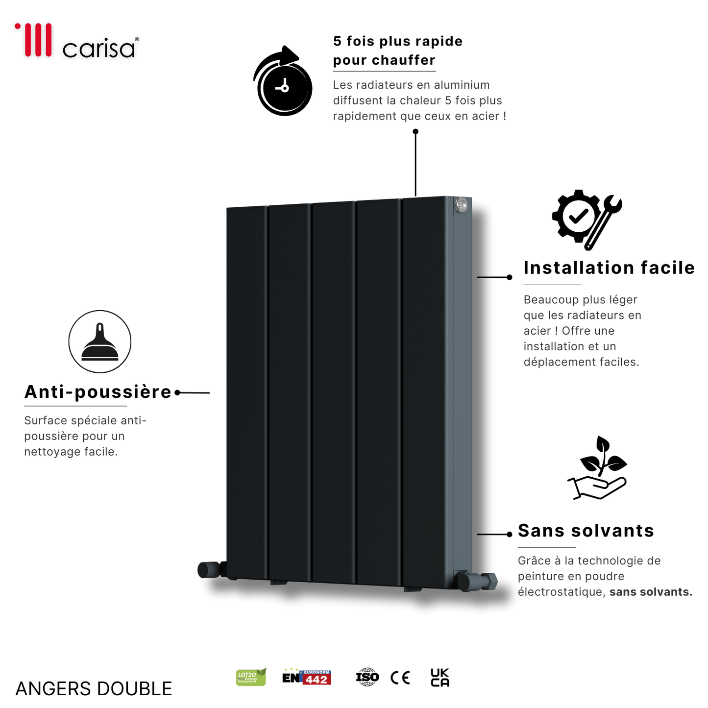 Carisa Angers Termoarredo Orizzontale in Alluminio Design Moderno Antracite 