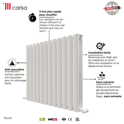 Termoarredo Orizzontale Carisa Tallis in Alluminio Design Moderno Bianco 