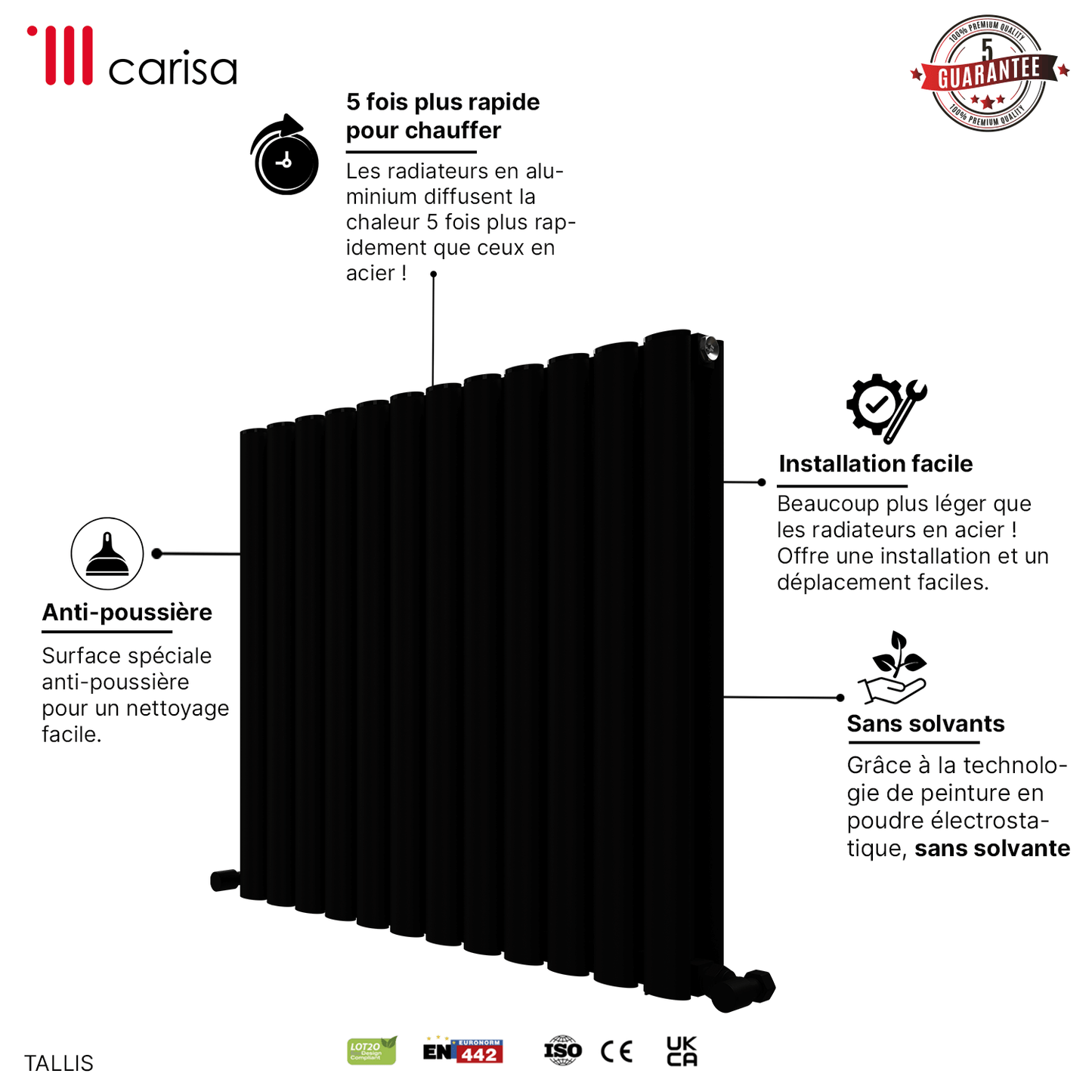 Carisa Tallis Termoarredo in Alluminio Orizzontale Design Moderno Nero 