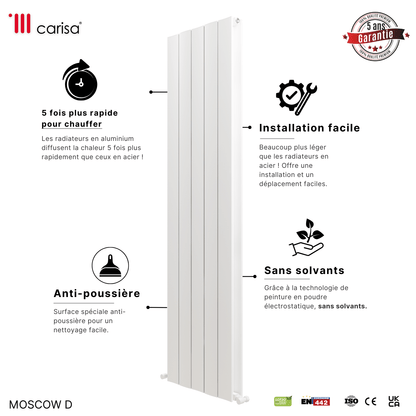 Carisa Mosca D Termoarredo Verticale in Alluminio Design Moderno Bianco 