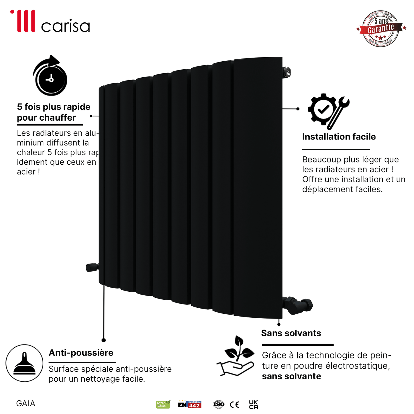 Termoarredo Orizzontale Carisa Gaia in Alluminio Design Moderno Antracite 