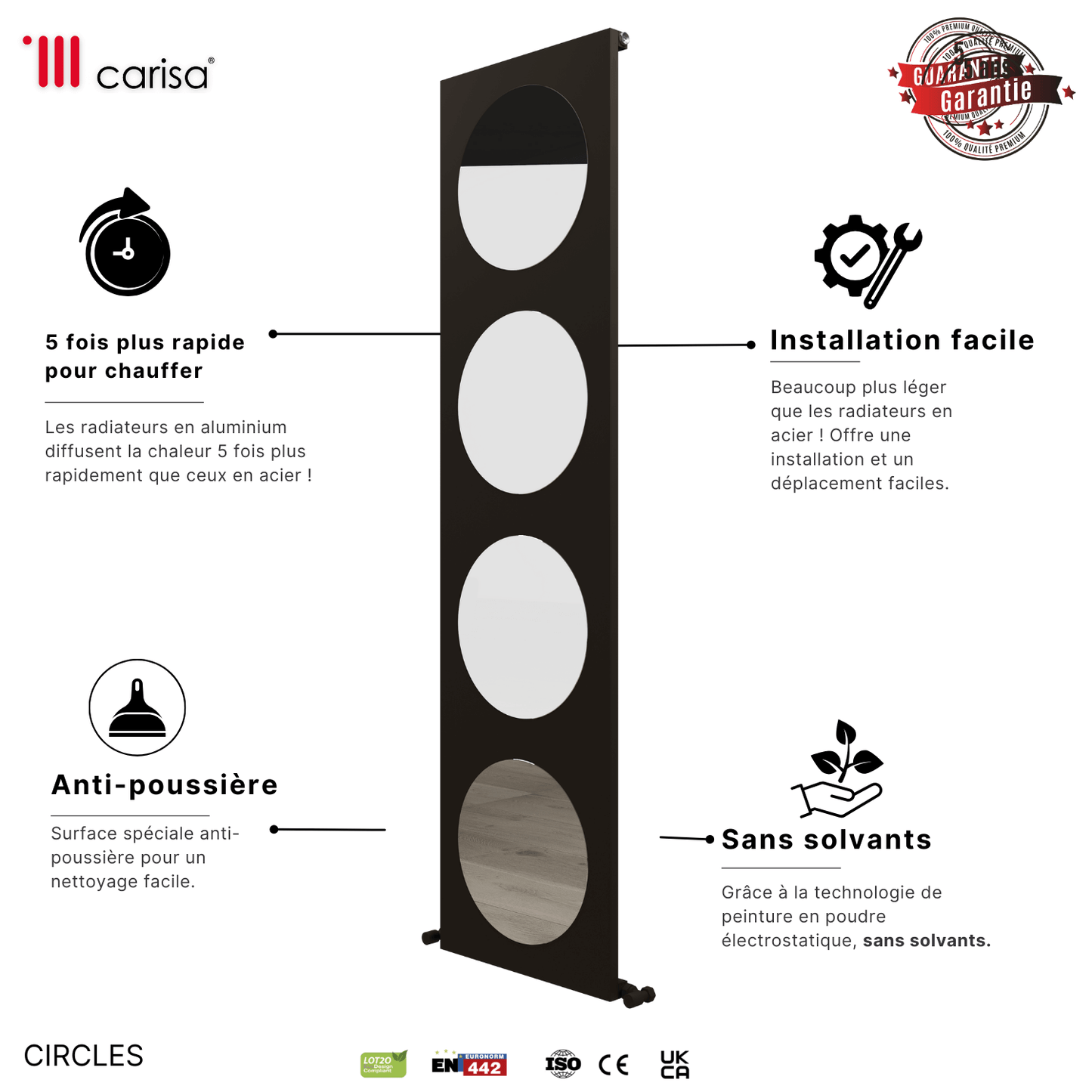 Carisa Circles Termoarredo Verticale in Alluminio Design Moderno Ciottolo 