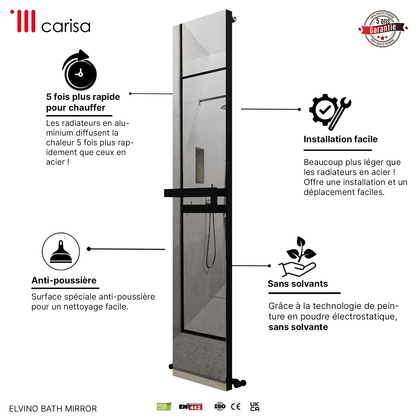 Carisa Elvino Specchio Bagno Scaldasalviette in Alluminio Design Moderno Nero 