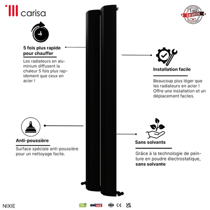 Carisa Nixie Termoarredo Verticale in Alluminio Design Moderno Nero 