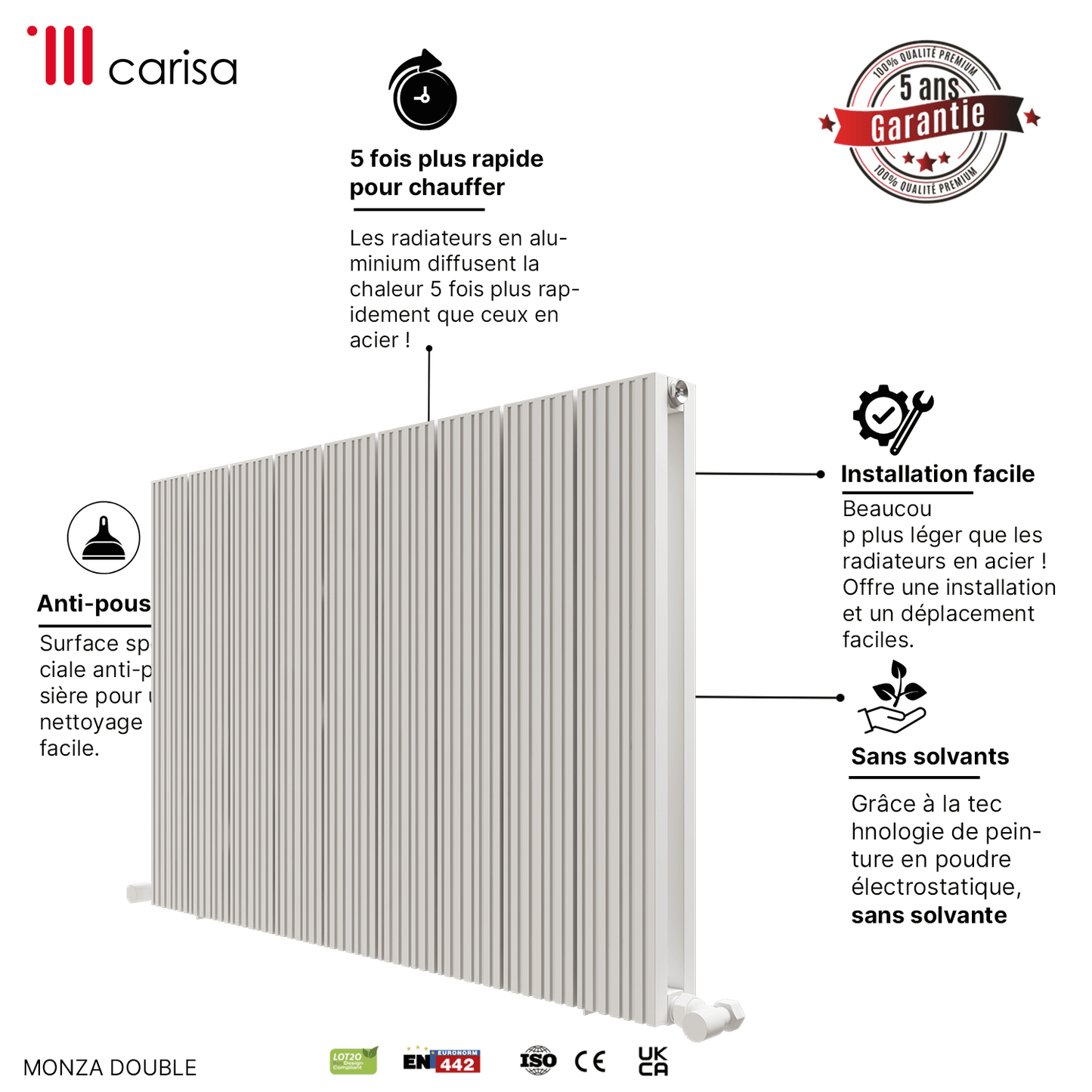 Termoarredo Orizzontale Carisa Monza in Alluminio Design Moderno Bianco 
