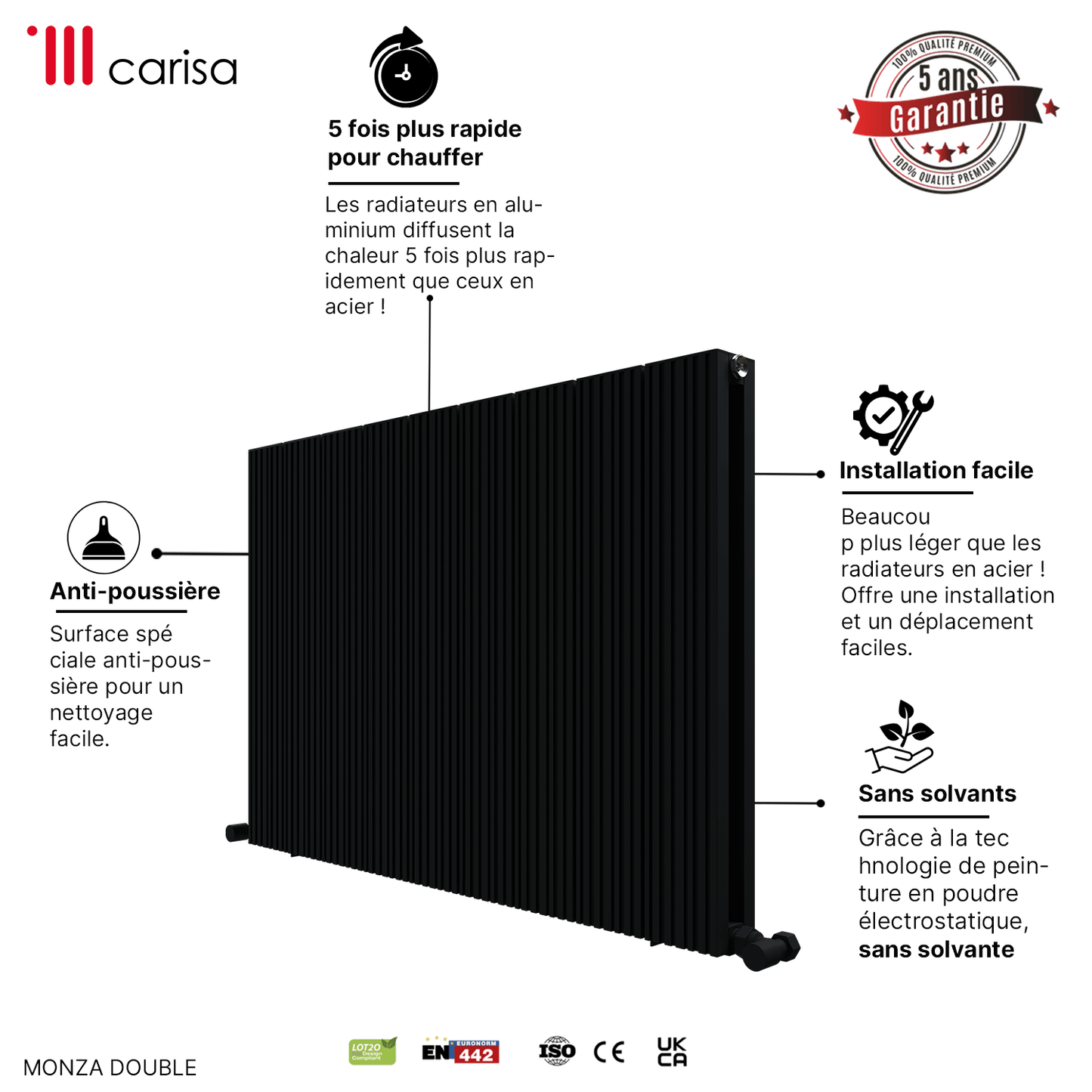 Radiatore Orizzontale Carisa Monza in Alluminio Design Moderno Antracite 