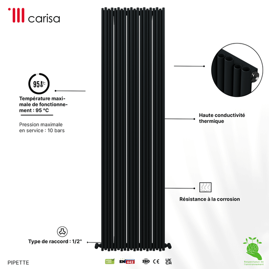 Carisa Pipetta Termoarredo Verticale in Alluminio Design Moderno Antracite 